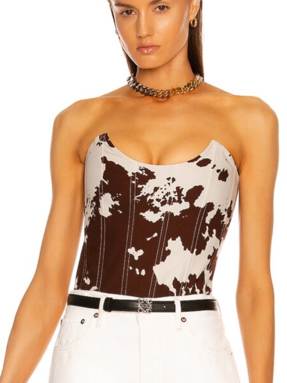 MIAOU Leia Corset Cow Print bustier top boned Revolve NWT M